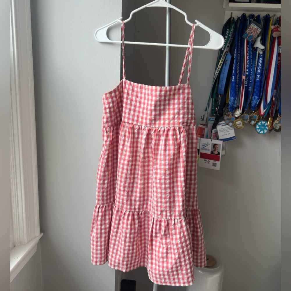 Pink and White Gingham Spaghetti Strap Sundress